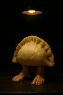 a statue of a person 's feet holding a dumpling