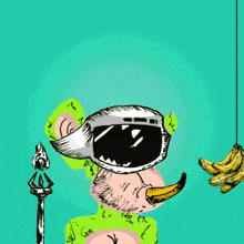 a cartoon character with a speech bubble saying bananas