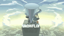a cartoon drawing of a snowflix logo