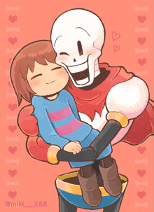 a drawing of a skeleton holding a little girl with the hashtag @miki_288 at the bottom