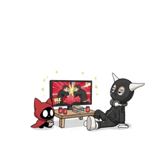 a cartoon of a man sitting in front of a television