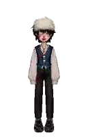 a pixel art drawing of a boy wearing a vest and hat .