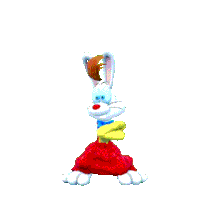 a cartoon rabbit is wearing a red and blue outfit
