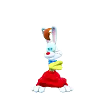 a cartoon rabbit is wearing a red and blue outfit