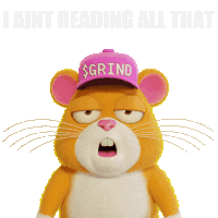 a stuffed animal with a pink hat that says grind