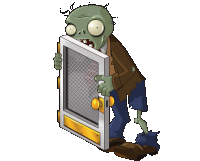 a cartoon drawing of a zombie holding a door