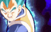 a close up of a cartoon character 's face with a purple background .