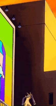 a cartoon character is standing in front of a giant billboard