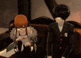 a man and a woman are standing next to each other in a video game .