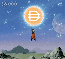 a cartoon character is flying through the air while holding a coin with the letter d in it