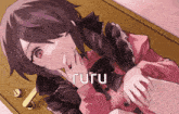 a picture of a girl with the word ruru on the bottom left