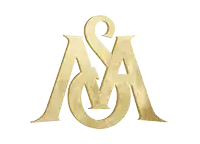 a gold colored letter a and a with a white background