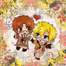 a picture of a couple of anime characters with a heart in the middle