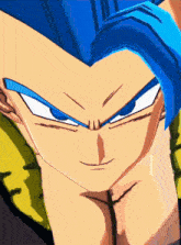 a close up of a person with blue hair