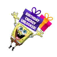 spongebob is holding a birthday energy unlocked sign