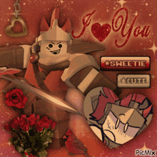 a picture of a knight with a sword and the words " i love you " on it