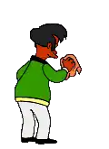 a cartoon of a man in a green jacket holding a piece of paper