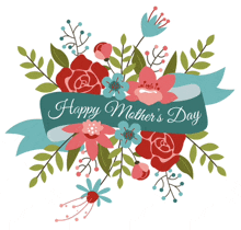 a happy mother 's day greeting card with flowers and ribbon