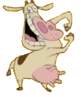 a cartoon cow is laughing with a big smile on its face