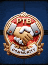 a badge that says ptb community with a handshake on it
