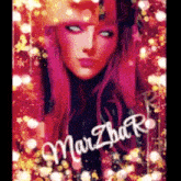 a painting of a woman with pink hair and the name marzhar written on it