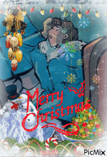a picture of a man sleeping with the words merry christmas