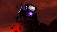 a computer generated image of a robot with a purple light coming out of it 's chest