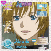 a picture of a boy with the words alone de matias on the bottom