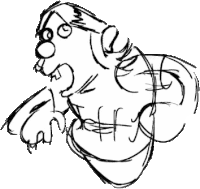 a black and white drawing of a cartoon character with a beard