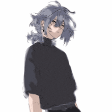 a drawing of a person with gray hair and a black shirt
