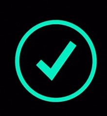 a green check mark inside of a circle on a black background .