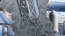 a cartoon drawing of a tower with smoke coming out of it in a factory .