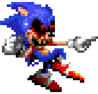 a pixel art of a sonic the hedgehog with a gun