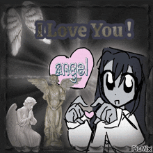 a drawing of an angel with the words " i love you " above it