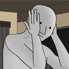 a cartoon of a person covering their face with their hand and the website npc.com is below them