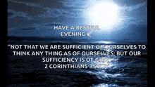 a picture of the ocean with a quote from 2 corinthians 3 5 kjv