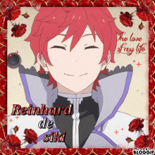 a picture of reinhard de siki with red hair and roses