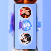 a picture of a woman a man and a flower is on a blue background