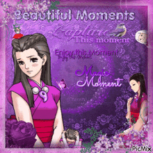 a picture of a girl with the words beautiful moments
