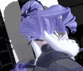 a purple haired anime character with a white glove