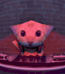 a pixel art drawing of a cat sitting on a turntable