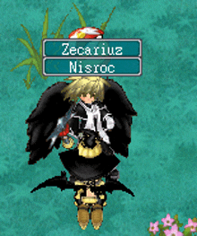 a video game character named zecariuz nisroc is standing in the water