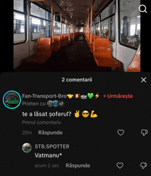 a screenshot of an empty bus with a fan-transport-bro written in the upper left corner