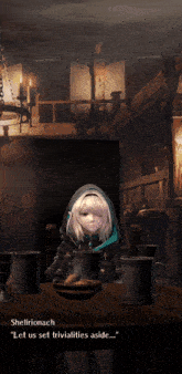 a screenshot of a video game says " let us set trivialities aside .... "