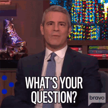 Whats Your Question Andy Cohen GIF - Whats Your Question Andy Cohen Watch What Happens Live With Andy Cohen GIFs