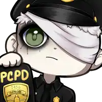 a cartoon drawing of a police officer holding a badge that says pcpd