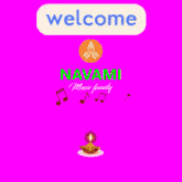 a welcome sign for navami music family with a candle and music notes