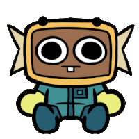a cartoon drawing of a robot with a square face and big eyes