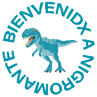 a blue dinosaur is surrounded by the words bien venidx a nigroman