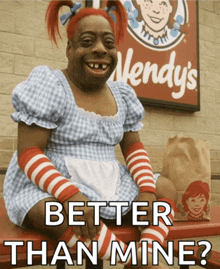 a wendy 's sign is behind a cartoon character